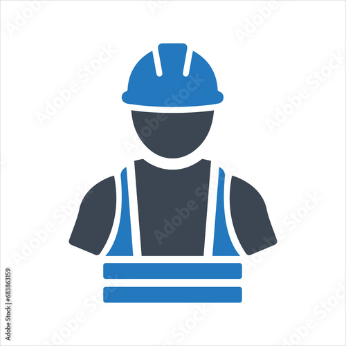 Construction worker icon. Safety helmet and jacket icon