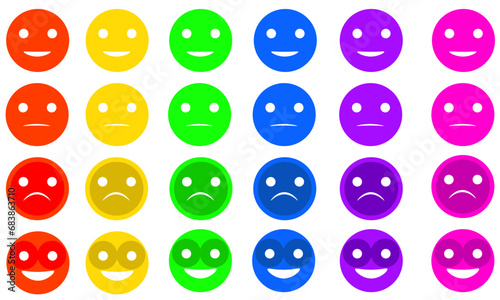 Iconic illustration of satisfaction level. Range to assess the emotions of your content. Feedback in form of emotions. User experience. Customer feedback. Excellent, good, normal, bad, awful.