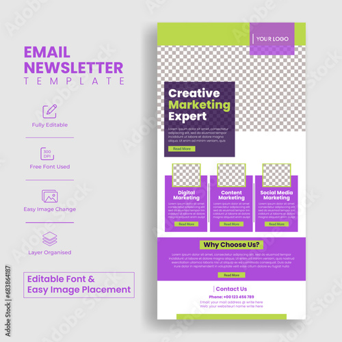 Editable corporate email newsletter template for business email marketing landing page, web page header template design photo
