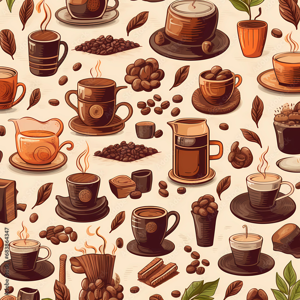 seamless background with coffee cups