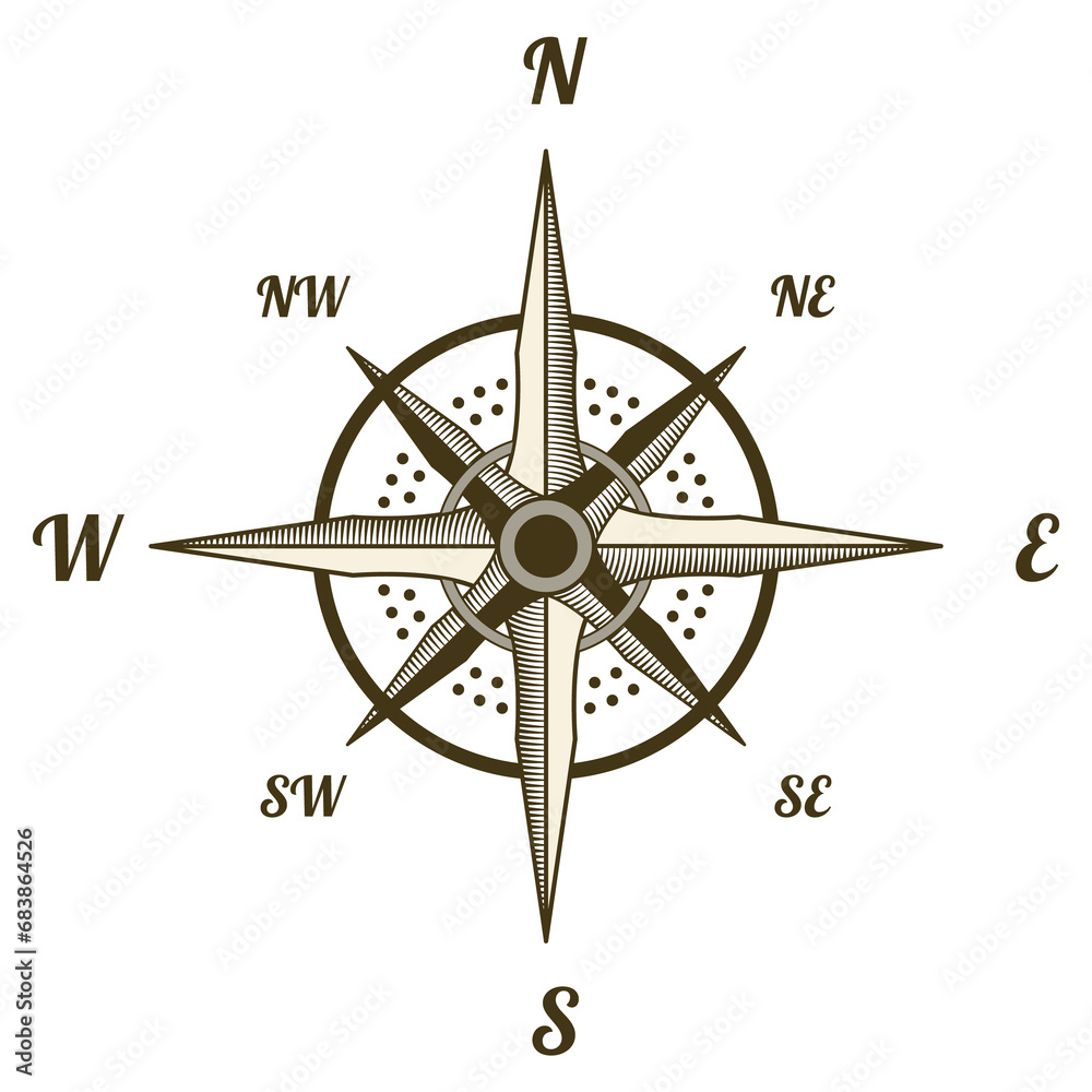 Retro nautical compass. Hand drawn wind rose. Old design element for marine theme and heraldry. Vintage rose of wind for sea marine navigation Retro nautical compass. Hand drawn wind rose. Old design element for marine theme and heraldry. Vintage rose of wind for sea marine navigation
