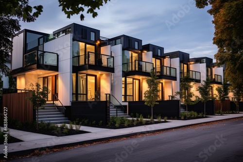 Modern modular private townhouses. Residential minimalist architecture exterior © Muhammad