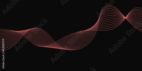 Abstract Black background with a glowing abstract waves. Abstract wave element for design. Digital frequency track equalizer, Futuristic background design. Long exposure, Light painting photography.