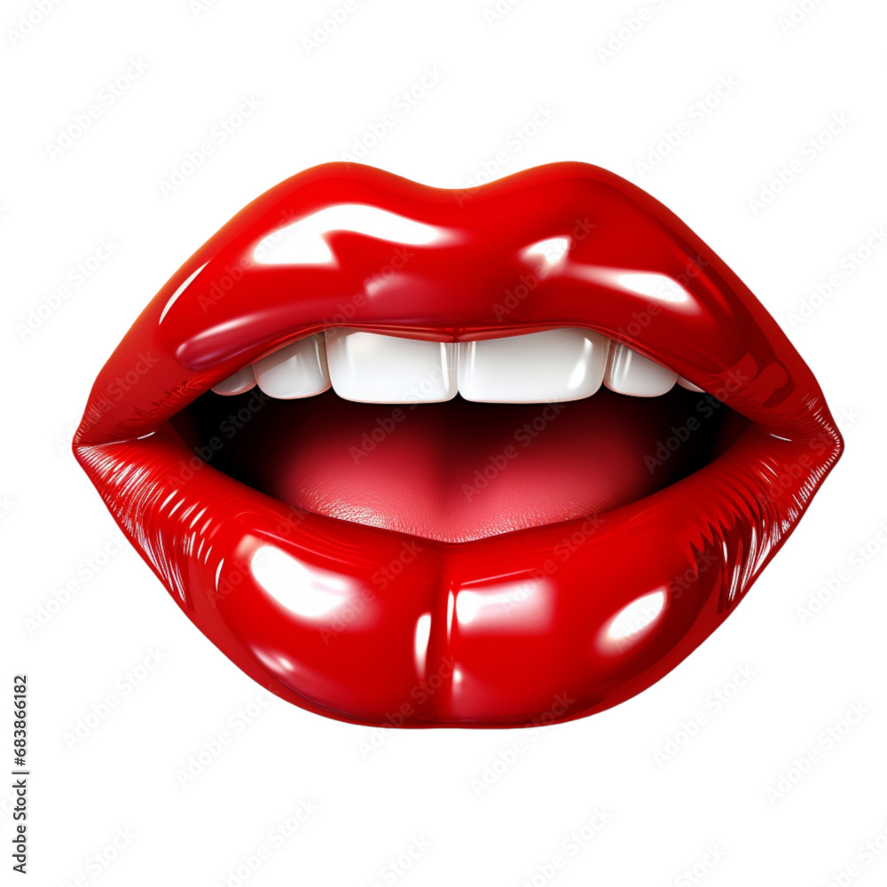 3d women's red lips isolated on transparent background - obrazy, fototapety, plakaty 