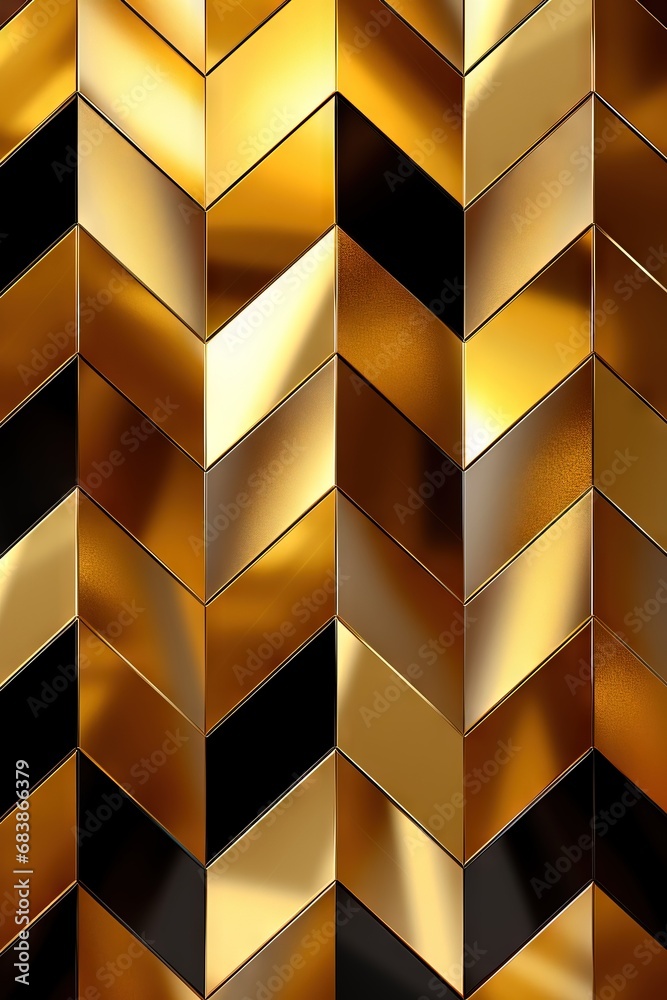 Obraz premium Abstract gold metallic, foil with geometry, lines material background, wallpaper texture. Great as banner, luxury product cover, happy new year postcard.
