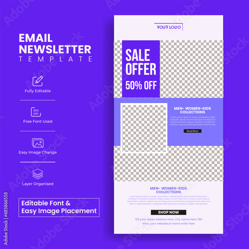 Editable ecommerce email newsletter template for sale email marketing, website landing page, website page template colourful design