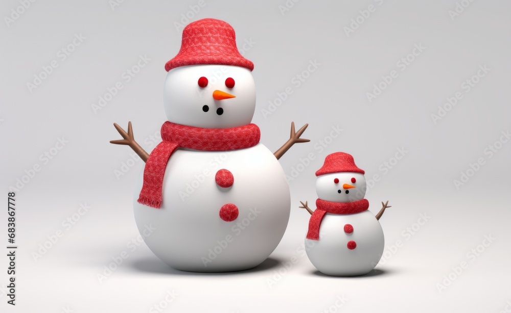 Charming 3D Snowmen Dressed in Red Hats - A Magical Holiday Visualization! Generative AI