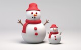 Charming 3D Snowmen Dressed in Red Hats - A Magical Holiday Visualization! Generative AI