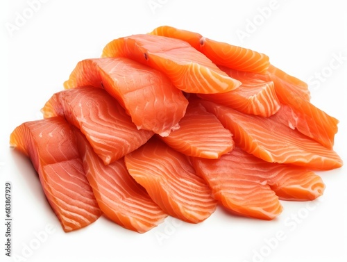 Experience the Freshness: Close-up Gourmet Salmon Slices Artfully Displayed! Generative AI