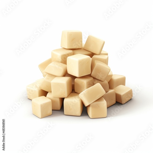 Delectable Vision  Buttered Cubes Artfully Arranged in a Serene White Space Generative AI