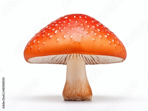 Uncover the Vibrant Mystery: Exquisite Red Mushroom Against Pristine White Backdrop Generative AI