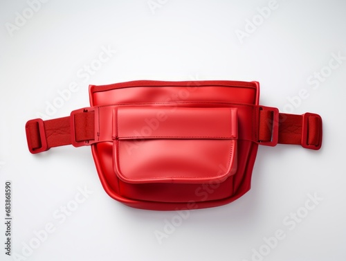 Unveiling Elegance: A Red Waist Bag Set Against a Pristine White Backdrop Generative AI