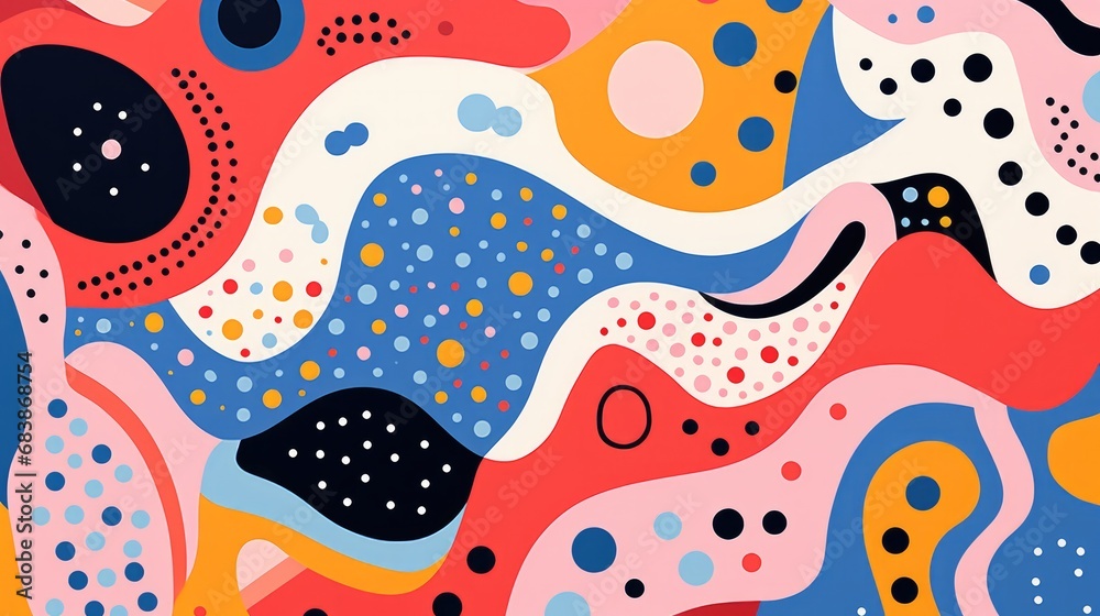 Colorful graphic abstract pattern, smooth and organic flowing shapes, illustration in light orange and light crimson colors