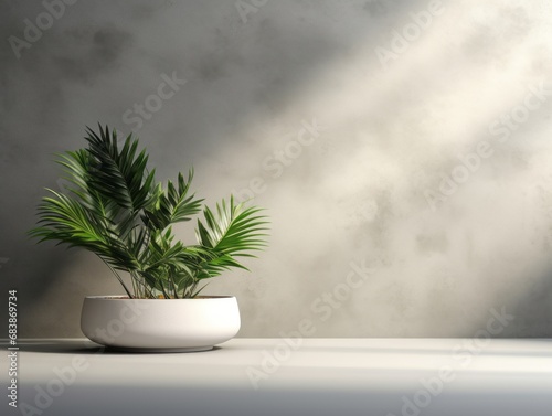 Serenity in Simplicity: Stunning White Bowl Still-life with Green Plant Generative AI