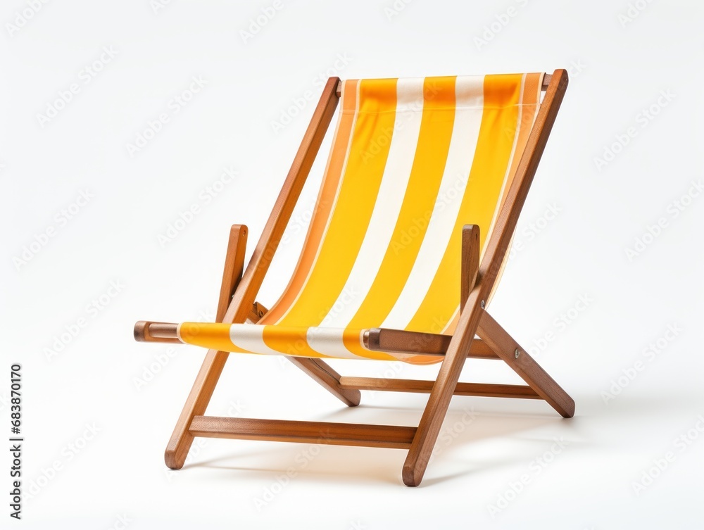 Unwind in Style: Vibrant Yellow Striped Beach Deck Chair Perfect for Summer Escapes! Generative AI
