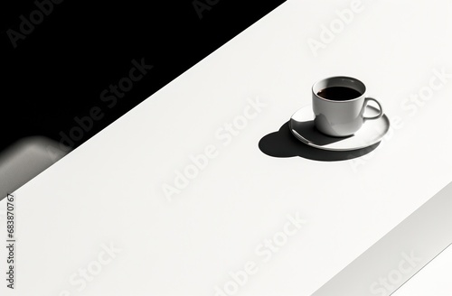 a cup of coffee next to a book on white table
