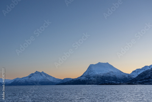Winter lanscape in Solbergfjord, Troms, Norway