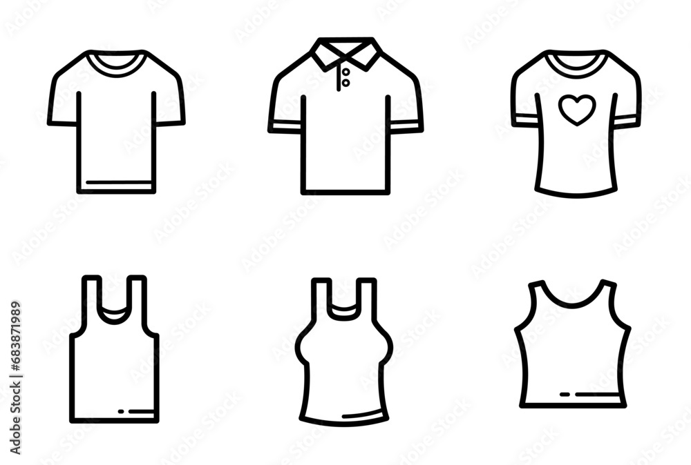 set of t-shirts and undershirts icons - obrazy, fototapety, plakaty 