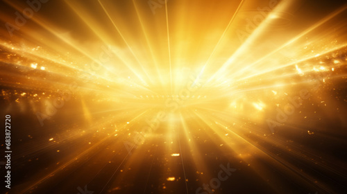 Golden stadium lights with rays, abstract background