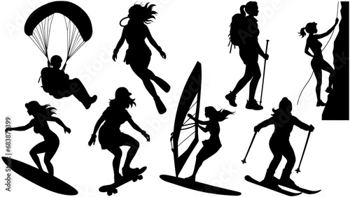 Stylish silhouettes vector set of outdoor sport ladies photo