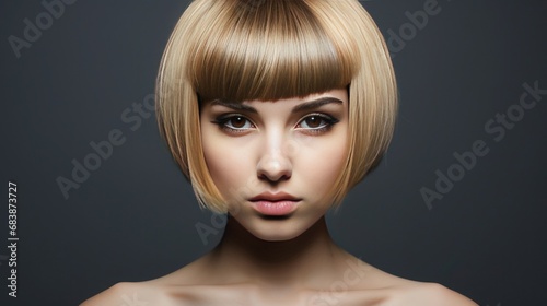 Portrait of a very sensual girl with a very modern hairstyle in a neutral background
