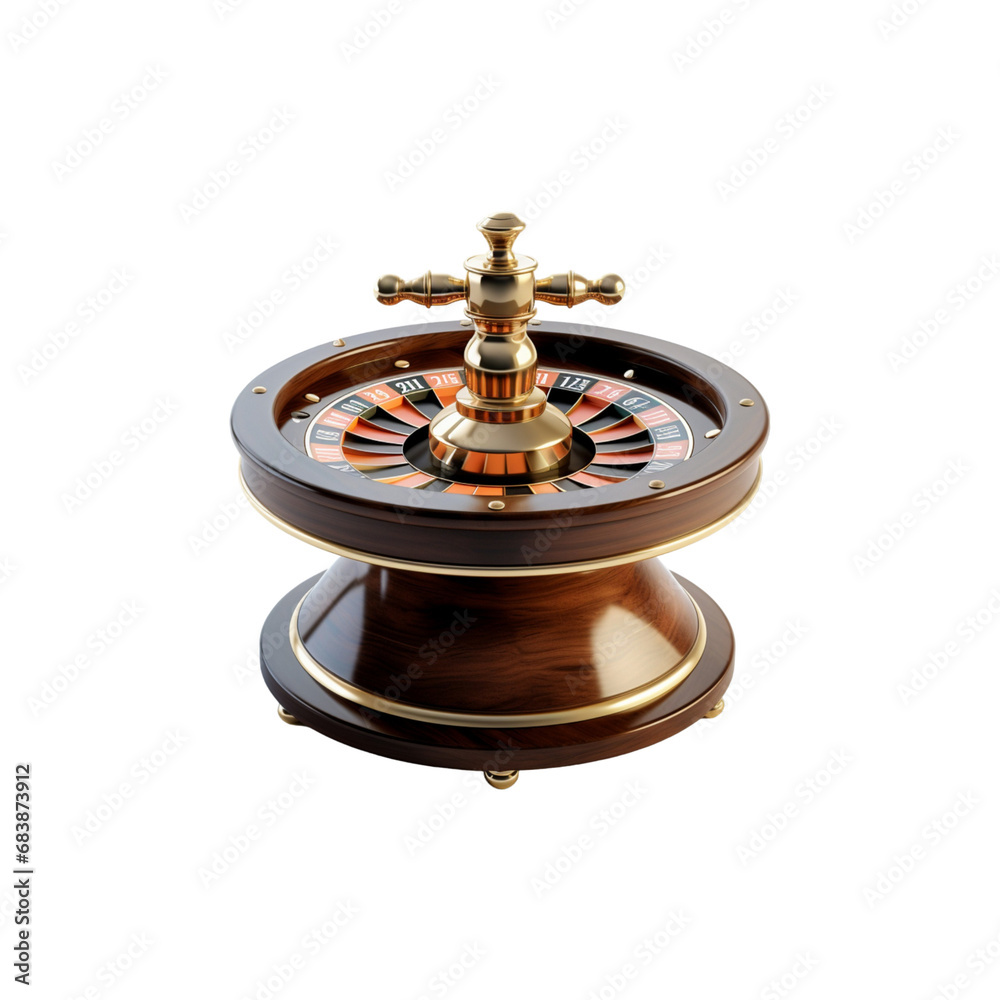 A casino roulette wheel on a transparent background in the style of dark brown wooden A casino roulette wheel on a transparent background in the style of dark brown wooden