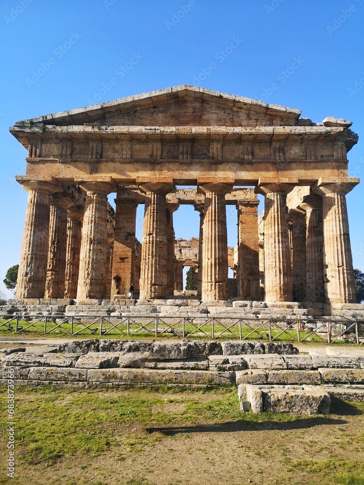 Greek Temple of Hera at Paestum Archeological UNESCO World Heritage Site, Province of Salerno, Campania, Italy