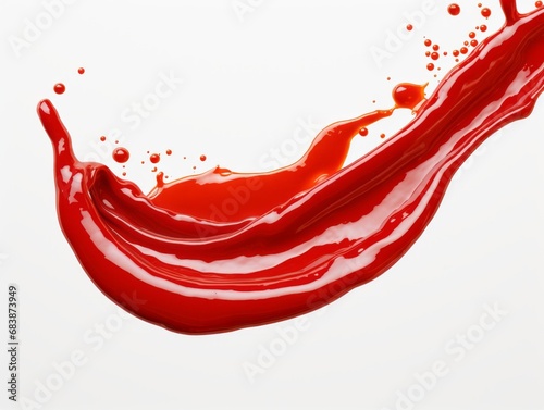 Exploring the Artistry of Food: Stunning Ketchup Splashes Against a Stark White Canvas Generative AI