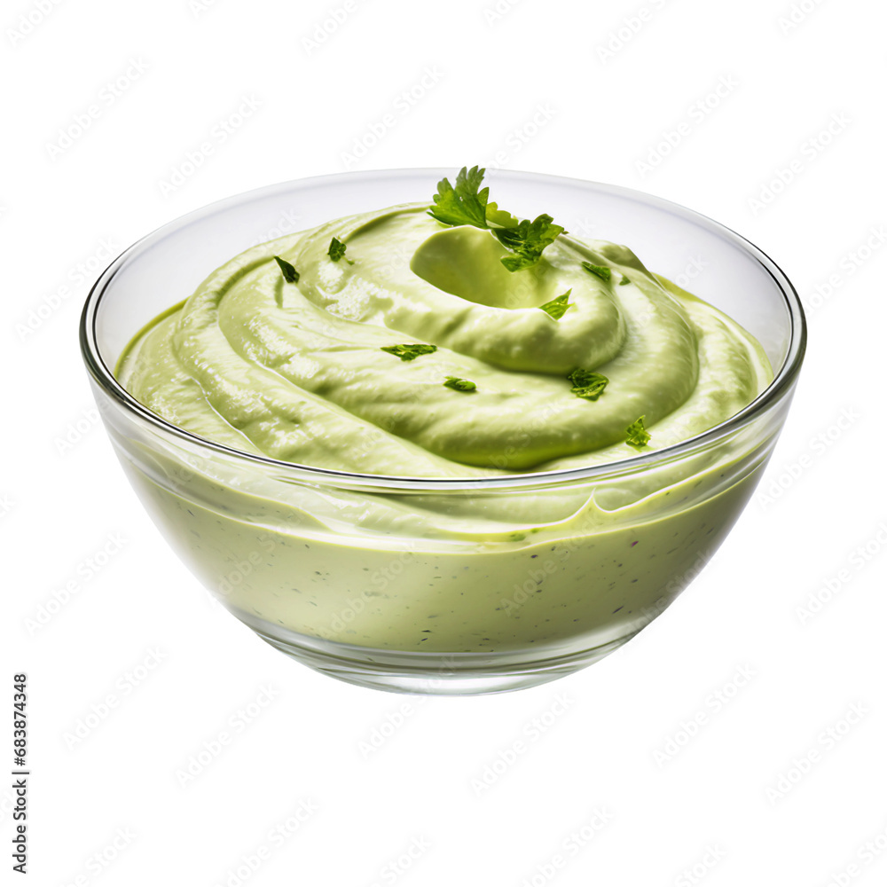 A Bowl of Creamy Avocado Cilantro Lime Dip Isolated on a Transparent Background A Bowl of Creamy Avocado Cilantro Lime Dip Isolated on a Transparent Background