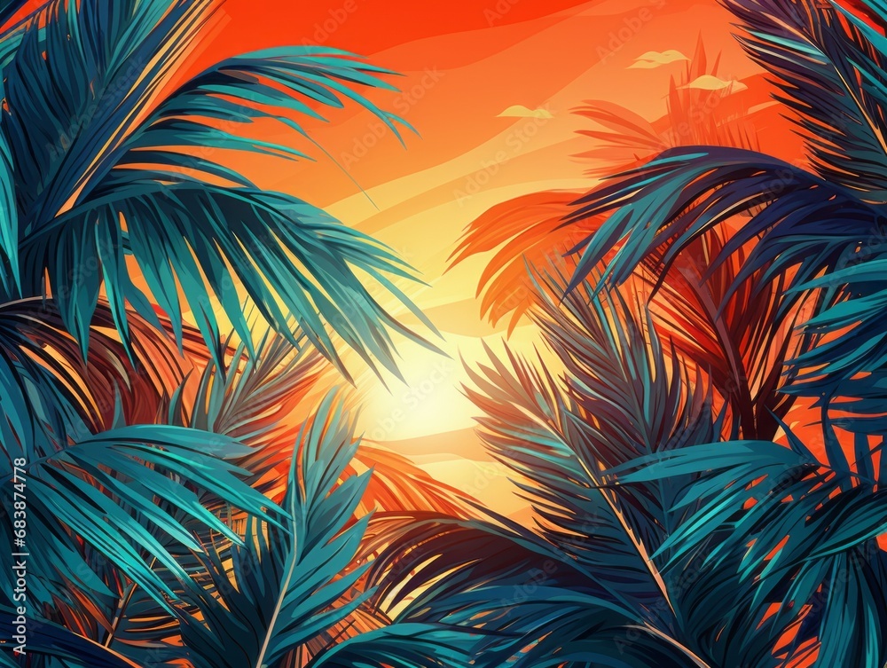 Vibrant Warfare: Unleashing Colors Through Tropical Palm Leaves - Dive In Now! Generative AI