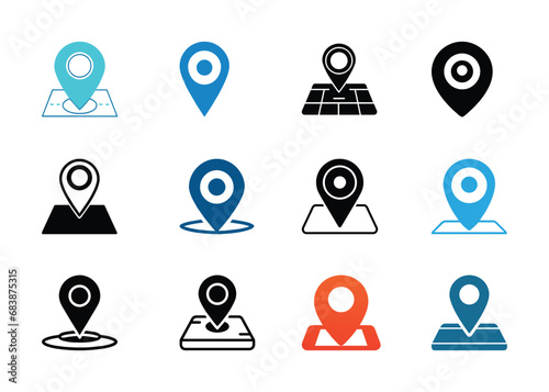 A set of colorful location icons