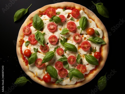 Discover the Delights of our Gourmet White Pizza with an Array of Fresh Toppings! Generative AI