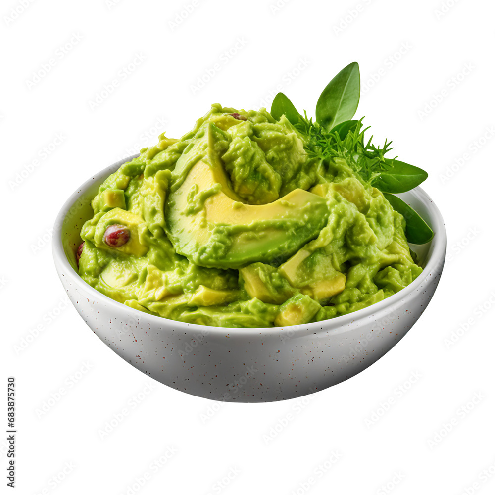 A Bowl of Fresh Avocado Guacamole Isolated on a Transparent Background A Bowl of Fresh Avocado Guacamole Isolated on a Transparent Background