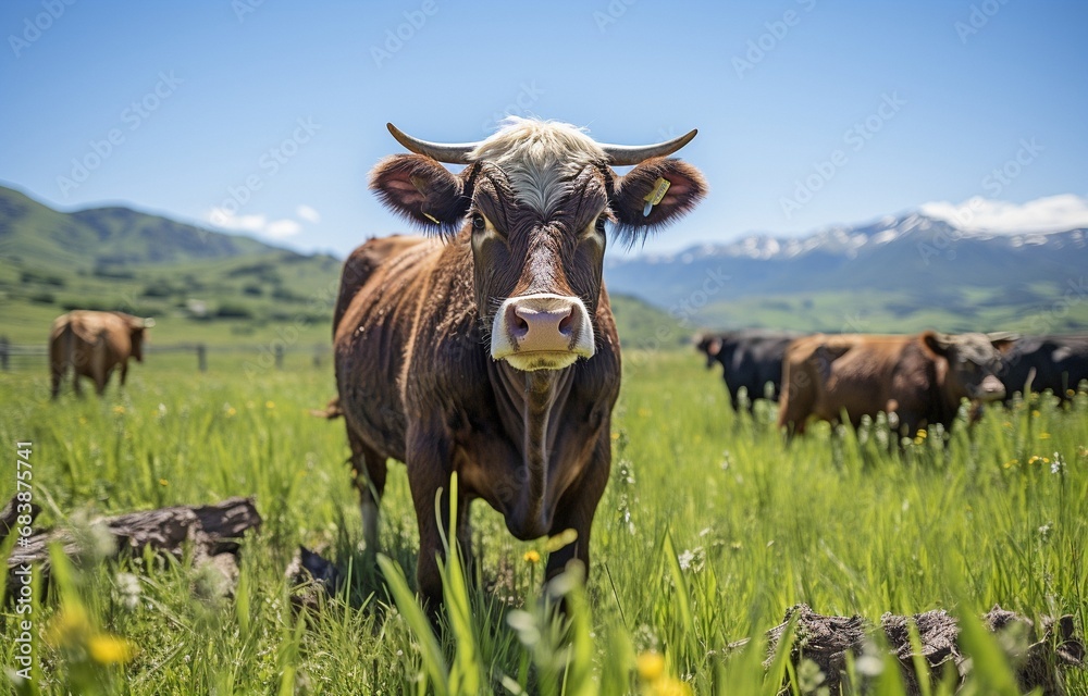 Black angus cattle on grassland farms..