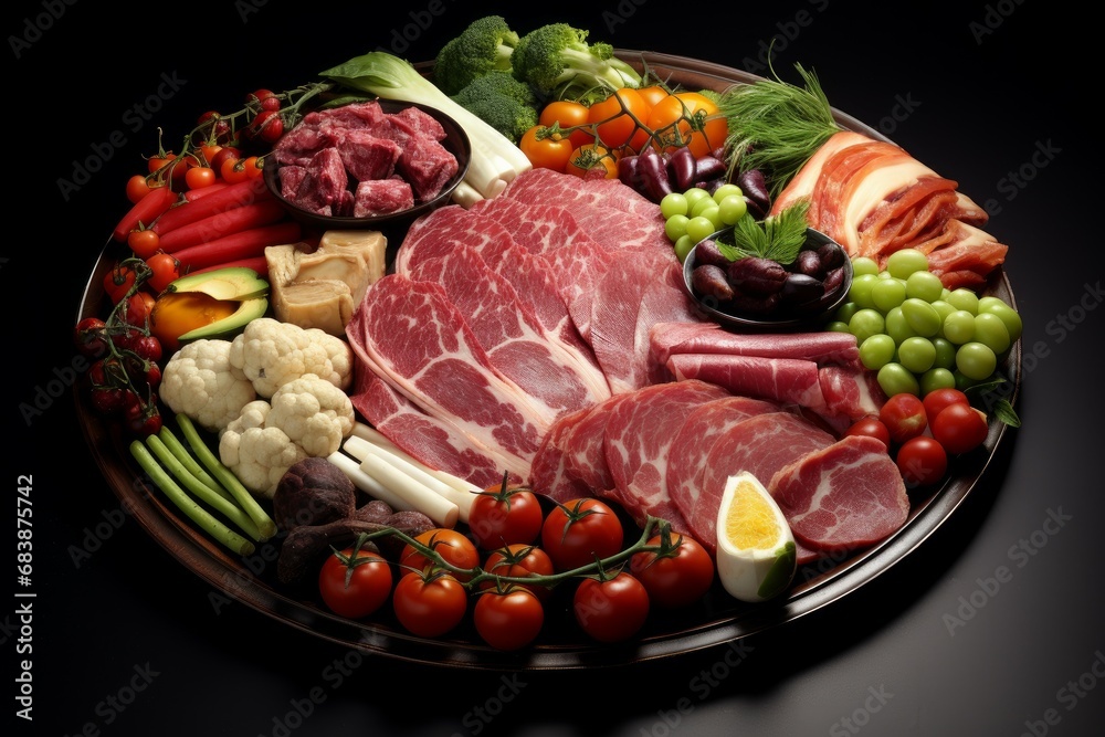Colorful Food bowl meat vegetables. Cooking meal. Generate Ai