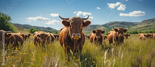 Black angus cattle on grassland farms.. photo