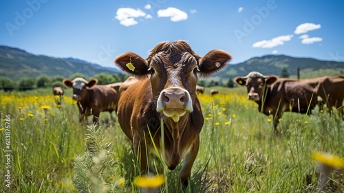Black angus cattle on grassland farms.. photo
