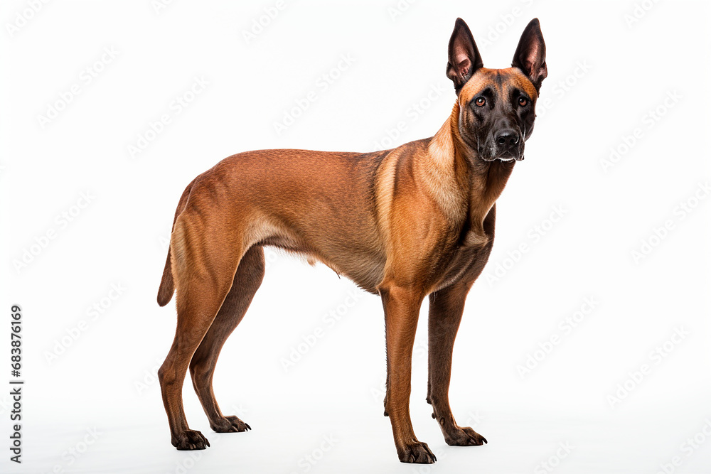 Belgian Shepherd dog standing on a white background. Animal right-side portrait. Belgian Shepherd dog standing on a white background. Animal right-side portrait.