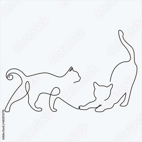 Fototapeta Naklejka Na Ścianę i Meble -  Continuous line hand drawing vector illustration cat art