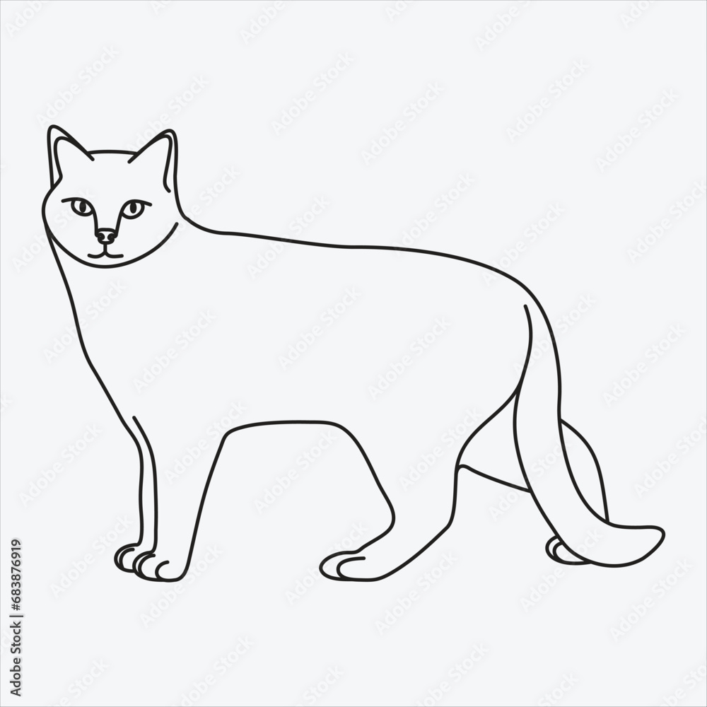 Obraz premium One line hand drawn cat outline vector illustration art