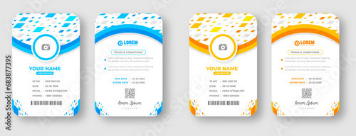 corporate Modern creative minimal simple business office id card design set with blue and yellow color. Corporate company personal security badge Office employee identity card template.