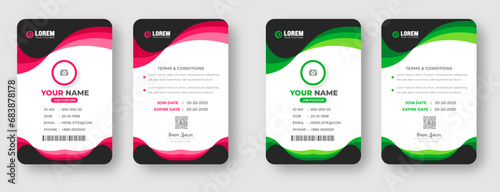 Corporate Modern abstract company personal security badge Office employee identity card or office id card design template set with red and green color.