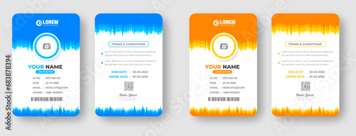 corporate Modern creative minimal simple business office id card design set with blue and yellow color. Corporate company personal security badge Office employee identity card template.