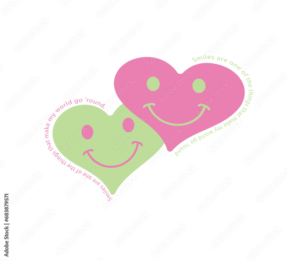 smiling hearts with quotes for print on t shirt , stickers, books , flyers and cards