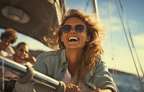 a youthful sailboat woman . © tongpatong