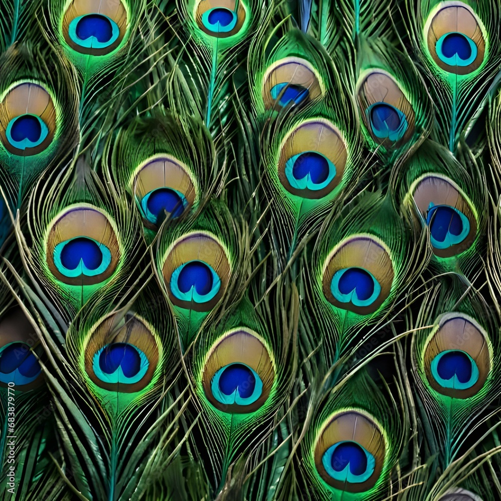 Fototapeta premium A Texture Of Blue And Green Peacock Feathers That Are Exotic And Beautiful 882821635 (2)