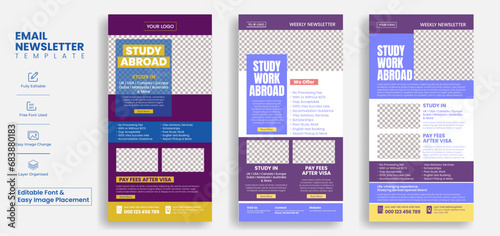 Online learning education email newsletter Editable template set for e learning, study abroad email marketing pack, admission website landing page , e learning web ui interface design bundle photo