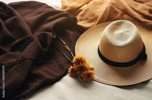 a sun dress, hat and sun glasses,