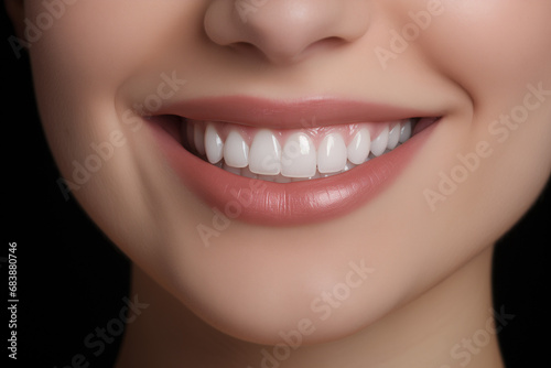 Young woman with perfect healthy pearly white teeth smile. Health, teeth whitening, dental care, dentistry, stomatology concept