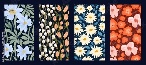 Floral abstract seamless patterns. design for different surfases, Generative AI